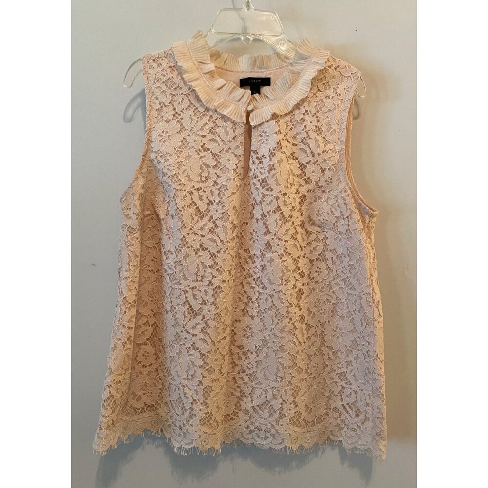 J. Crew Women's Sleeveless Ivory Lace Blouse Ruffled Collar Medium